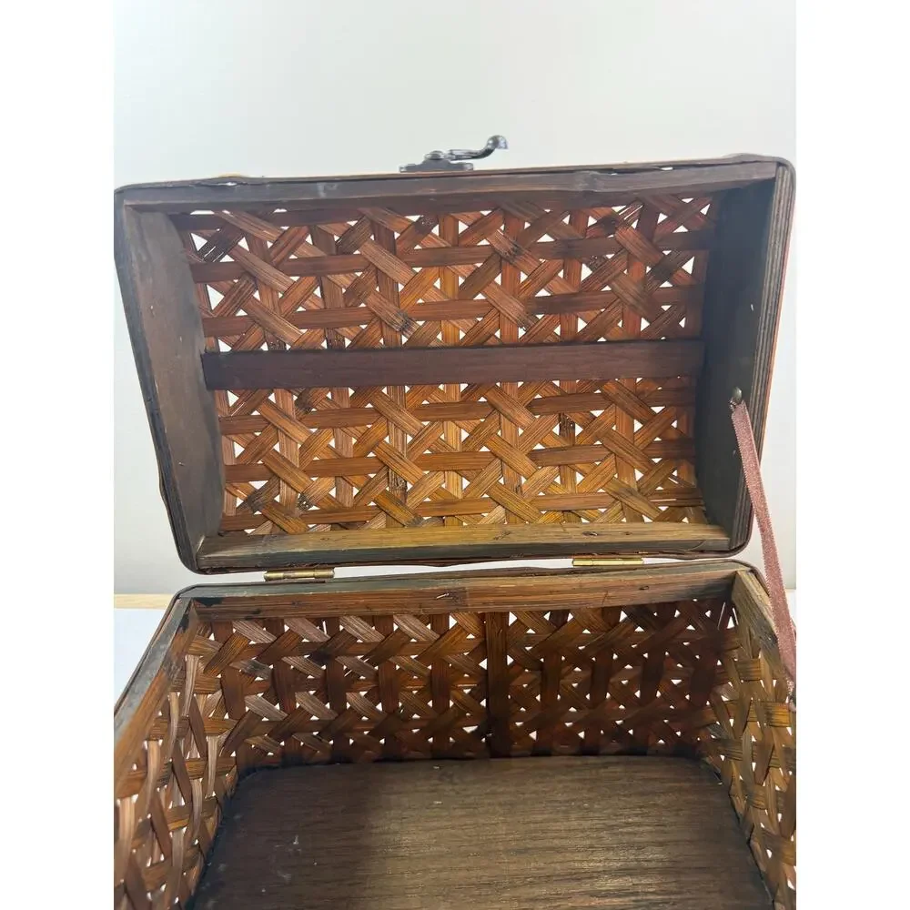 Vintage Woven Rattan Bamboo Trunk Box, 1960s Storage Chest